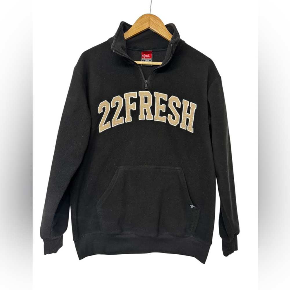 22Fresh Black Quarter Zip Fleece Sweatshirt Unisex Small